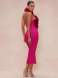 T Band Strap Dress Evening Dress High-End Dress Direct Hanging Neck Big Flower Dress New 68HZ