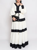 French V-Neck Lantern Sleeve Dress 2025 New Niche Colliding Color Design Long-Term Waist Dress Women's Summer 68HZ