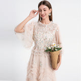 Smell Elegant Dress Woman 2025 French Heavy Industry Embroidered Flower Net Folded Pongy Over Knee Dress 68HZ