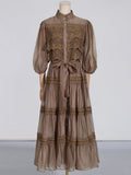 Court Retro Style Long-Sleeved Dress Woman 2025 Spring New Splicing Hollow High-End Feeling Slimy Dress 68HZ