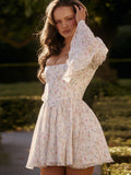Hottie Women's Clothing Pure Sexual Sexy Waist Show Thin Sleeve Print Dress Spring Women Chiffon Dress New 68HZ