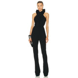 Fashion Casual Black Hooded Neck Jumpsuit Sleeveless Bare Back Sexy Body High-End Temperament Trousers Woman 68HZ