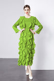 Spring And Summer 2024 New Dress Press Folding Leaves Side Three-Dimensional Decoration Loose Fashion Elegant Long Dress Commuter Women's Clothing 68HZ