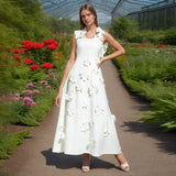 Sexy Famous Style Dress 2025 Spring New High-End Heavy Industry Splicing Flowers Hanging Long Skirt Girl Tide 68HZ