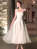 White Dress Summer Spring And Summer New French Style Neckless Sleeve Sling Vest Fairy Net Taupong Dress Party 68HZ