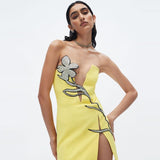 New Light Luxury Heavy Industry Deep V Brush With Bra Banding Dress Sexy Fork And Shoulderless Skirt 68HZ