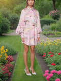 French Temperament Elegant Shirt Dress 2025 Summer New Printed Painted Belt To Thin Dress Women's 68HZ
