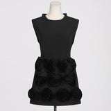 French Small Fragrant Wind To Close The Waist Thin Sleeveless Round Skirt 2025 New Splicing Flower Design Short Dress 68HZ
