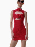 Women's New Sexy Hollow Sleeveless Dress Flower Decoration Folding Ass Dress Dress Dress 68HZ