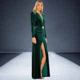 Autumn Women's Sexy Deep V-Neck Velvet Dress Dress French High-End Temperament Dress Dress Woman 68HZ