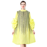 Ocean Gas Handmade Large Petal Striped Folded Dress Female Senior Sense Thin Long Folded Dress 68HZ