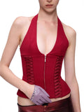 New Strap-On Zipper Vest Hottie Hanging Neck Vest Deep V Sexy Tight Short Top 68HZ