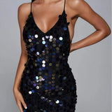 Autumn 2025 Deep V Strip Sling Mini Club Dress Slit Women's Dress Short Dress Dress 68HZ