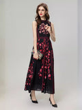 Spring/Summer 2024 New Red Vintage Print Stud Vest Black Dress Dress Dress Woman 68HZ