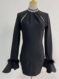 Sexy Elegant Spring 2025 New Fashion Half-High-Necked Diamond Horn Sleeves With Dress Woman 68HZ