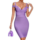 Purple Bandage Dress Sexy V-Neck Dress Bare Back Tight Banquet Evening Dress Bag Hip Dress New 68HZ