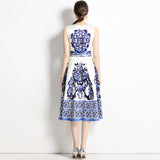 Standing Women's Clothing 2025 Summer New Elegant Temperament Bottom Vest Dress Blue And White Porcelain Printing Dress Women 68HZ