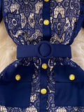 French Spring And Summer Tibetan Cyan Small Fragrant Wind Heavy Lace Hollow Metal Buckle Belt Repair In The Long Dress SP 68HZ