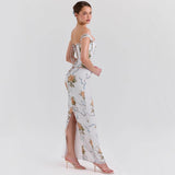 Sexy Famous Temperament Retro Oil Painting Plant-Print Set Ass Dress 68HZ