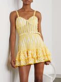 Spring 2025 New Heavy Industry Embroidery Sexy Sling Skirt Splicing Lotus Leaves Side To The Waist Thin Dress Woman 68HZ