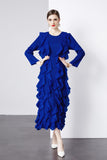 Spring And Summer 2024 New Dress Press Folding Leaves Side Three-Dimensional Decoration Loose Fashion Elegant Long Dress Commuter Women's Clothing 68HZ