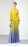 High-End Gradient Dress Lantern Sleeve Yellow Dress Temperament Long-Sleeved Skirt Women's Long Spring And Autumn 68HZ
