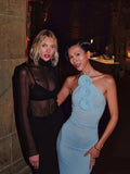 High-End Women's New Sexy Bare Back Hanging Neck Dress Dress Flower Decorative Temperament Banquet Dress Dress 68HZ