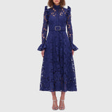 Artistic Retro Style Dress 2025 New Fashion Temperament Niche Design Hollow Lace Dress Long Lady 68HZ