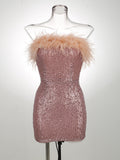 High-End Cross-Border Women's Sexy Bareback Ostrich Hairy Twilight Dress Temperament Squints 68HZ