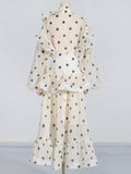 Australian Show Wave Dot Suit Women's Tide 2025 New Scarf With Lotus Leaf Shirt Top + Long Skirt 68HZ