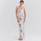 Sexy Famous Temperament Retro Oil Painting Plant-Print Set Ass Dress 68HZ