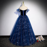 Blue French Evening Dress Woman 2025 New Hosts Beautiful Solo Solo Music Examination Long Temperament Performance Dress 68HZ