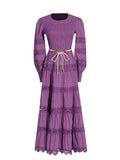 French Retro High-End Long Dress 2025 Spring New Hollow Tie Solid Color Waist Thin Dress Woman Trend 68HZ
