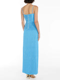 Famous Style Dress 2025 New Temperament Pure Color Folding Open Fork Design Sexy Long Dress 68HZ