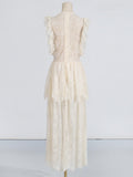 French Elegant Style Dress 2025 Summer New Lace High-End Design Neckbutter Knotted Dress 68HZ