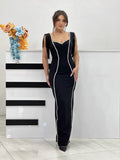 High-End Boutique Women's Low-Chest Sexy Heavy Industry Gorgeous Diamond Tudless Sleeve Banding Evening Dress 68HZ