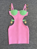 High-End Women's Clothing Colliding Splicing Sling Fashion Sexy Bare Waist Elastic Bandatry Dress 68HZ