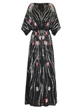 V-Neck Bat Sleeves Heavy-Slified Embroidered Nails Tucked Long Dress Dress Dress 2024 Summer New 68HZ