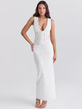 High-End Women's New Sexy Perspective Hollow Deep V Dress Dress Slim Slim Temperament Dress Dress 68HZ