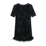 Lied Feather Dress Autumn And Winter New Small Black Dress Famous Temperament Banquet Annual Small Dress Girl 68HZ