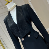 Shiny Hot Diamond Collar Feather Cuffs To Repair Waist Suit Coat Coat Women New 68HZ