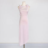 Clent Style Style Sleeveless Dress 2025 New Irregular Splicing Three-Dimensional Flowers Long Open Fork Dress Woman 68HZ