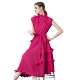 High-Grade Dress Sweet Wooden Ear-Stupling Long Heavy Industry Folding Haewn Dress Women 2025 Spring And Summer 68HZ
