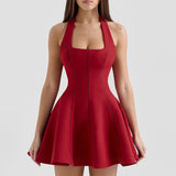 Fang Collar Hanging Neck Collar With Short Skirt 2025 New Waist Display Thin Short Color Dress Women's Summer 68HZ