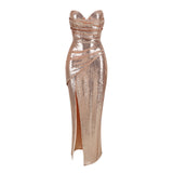 New Sexy Slit Naked Back Dress Repair Behind The Back With Open Fork Irregular Long Dress Woman 68HZ