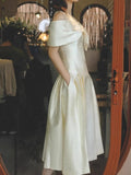 Vietnamese Niche Design Shoulder Bow Design Feel Dress To The Waist Of The Thin Swing Dress 100-Fold Dress Dress 68HZ
