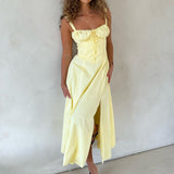 Summer Women's Clothing New Dress Repair Fork And Broken Flower Skirt Hollow Bare Back Sling Dress 68HZ