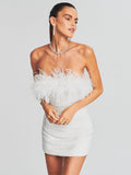 High-End Cross-Border Women's Sexy Bareback Ostrich Hairy Twilight Dress Temperament Squints 68HZ