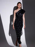 High-End Women's Dress Slanted Shoulder-Sling Banded Evening Dress 68HZ