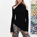 Sexy Top Dress 2025 Summer New Sleeve Design Sleeves Hollow Open Shoulder Solid Color Knitwear 68HZ